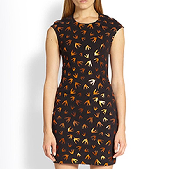 McQ Alexander McQueen Metallic Swallow Print Dress - Picture 1 of 13